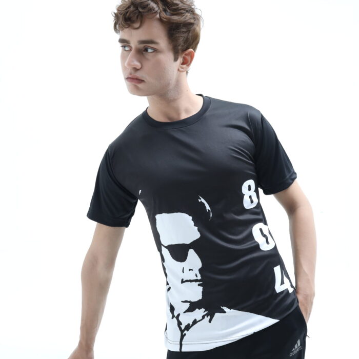 Imran Khan 804 Black Cricket T-Shirt with sublimation print, designed for comfort and style.