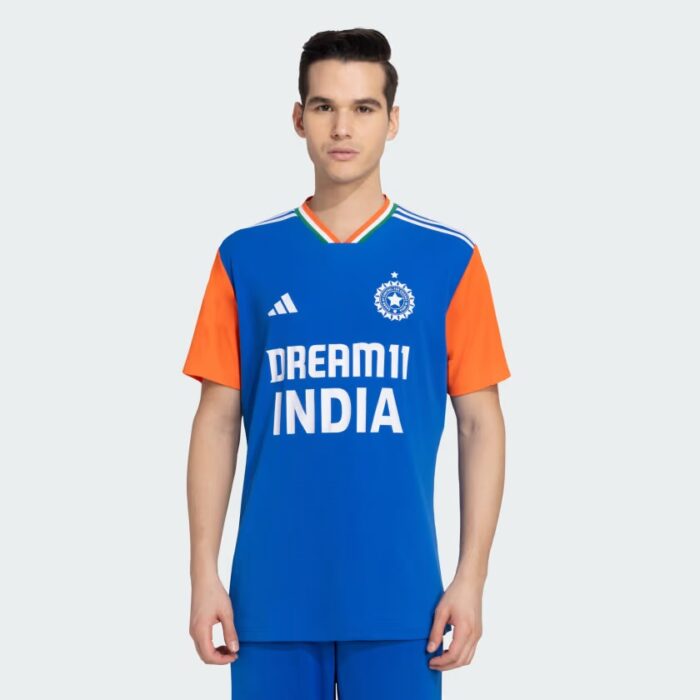 Indian Cricket Team Fan Jersey Shirt 2024 T20 World Cup designed for passionate fans, featuring team logos, ICC branding, and a bold, stylish design.