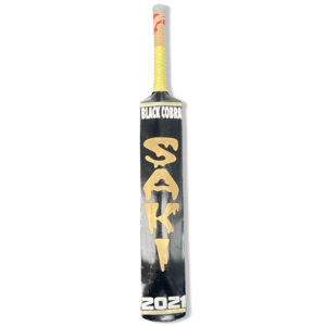 SAKI Cobra Cricket Bat Black Edition with sleek black finish, optimized for tape ball cricket, featuring a wide sweet spot and ergonomic handle.